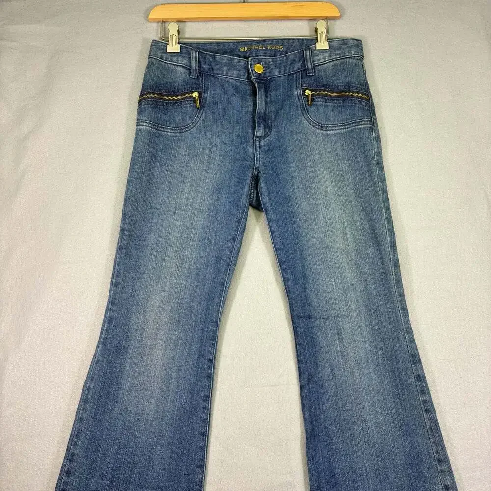 Michael Kors Women's Flare Denim Jeans with Gold Zipper Pockets Size 2